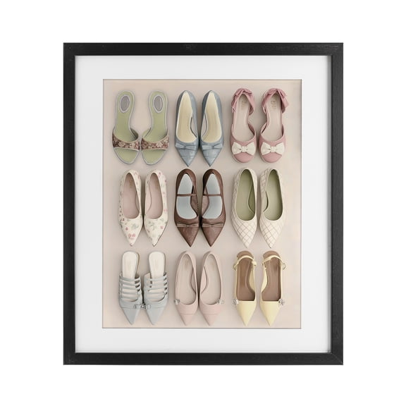 Beatrice's Closet Shoes Black Framed Print Under Glass, design by Annabelle Hall