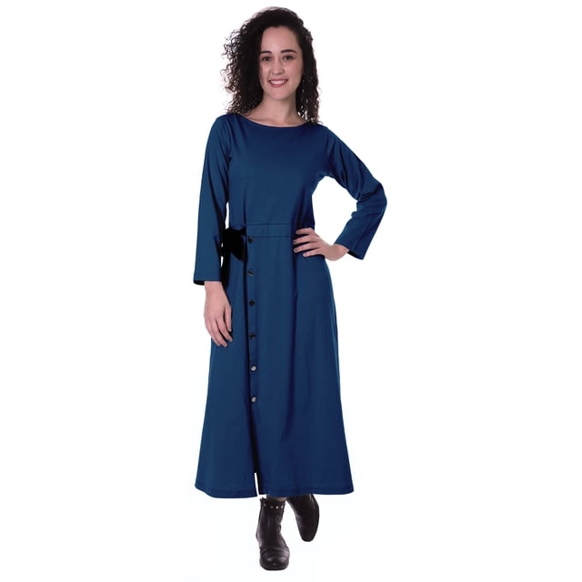 Moomaya Robe Maxi à Manches Longues, Longue, Boutonnée, Unie, Décontractée, Fendue