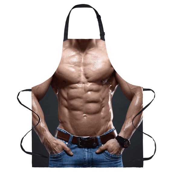 FunChaos Funny Cooking Chef Apron with 3D Muscle Man, Adjustable Sexy Kitchen Apron Waterproof Novelty Bib Aprons for BBQ Party Cosplay Xmas, Gift for Men Dad Husband Boyfriend