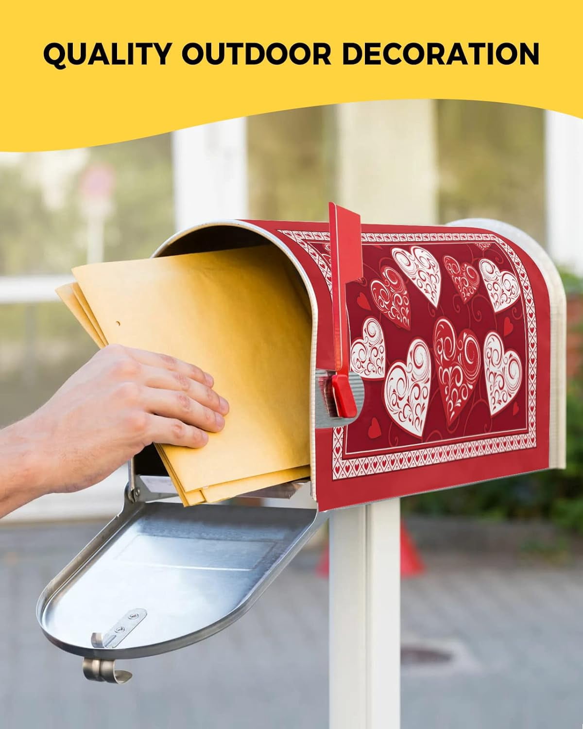 Valentine''s Day Red Love Heart Mailbox Cover Magnetic Mailbox Wraps, Valentines Hearts Mailbox Covers Standard Size 18x21 Inch Mail Wrap Post Letter Box Decoration for Outdoor Gardern Yard