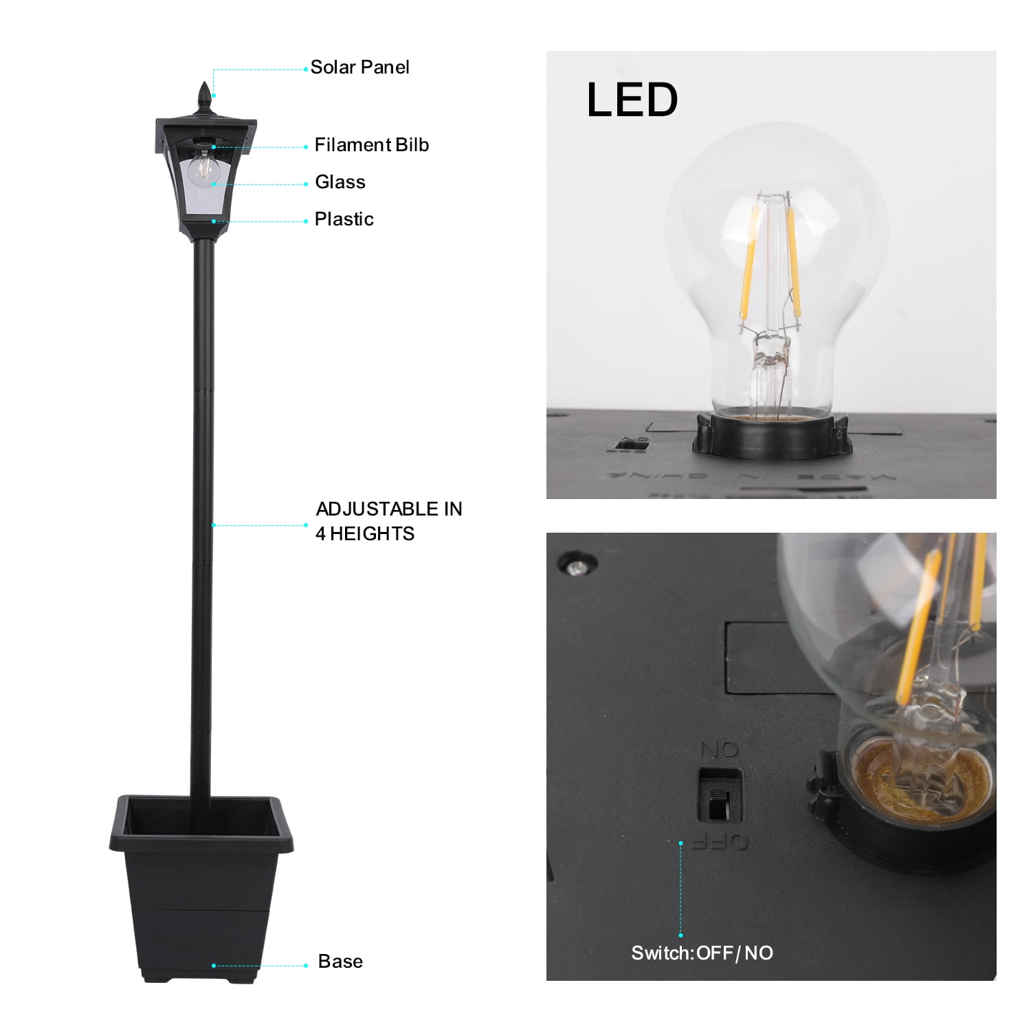 HOODINK Solar Lamp Post with Planter, IP 44 Waterproof Solar Garden Lights, 2000mah LED Planters Pots Outdoor for Pathway