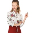 thumbnail image 2 of Unique Bargains Women's Tie Ruffled Neckline Polka Dots Floral Blouse Tops, 2 of 6