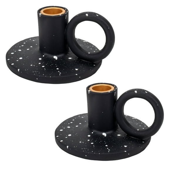 Elanze Designs Vintage Style Resin Stone Taper Candle Holder, Mantle Decorations, Dining Table Centerpiece, Home Decor, Candlestick Holders for Tapered Candles, Pack of 2, Black and White Speckles