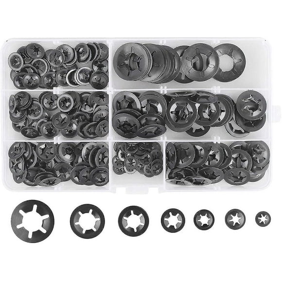 280 Pcs Lock Washers Lock Washers, Steel Lock Washers Quick Lock Washers M3 M4 M5 M6 M8 M10 M12, 7 Sizes, Black