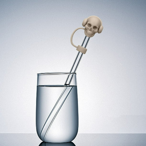 Vaso de silicona de grado alimenticio con tapa de popote y calavera de 10 mm, ideal para Halloween, con popote flexible, a prueba de fugas, portátil, plegable, base antideslizante, ideal