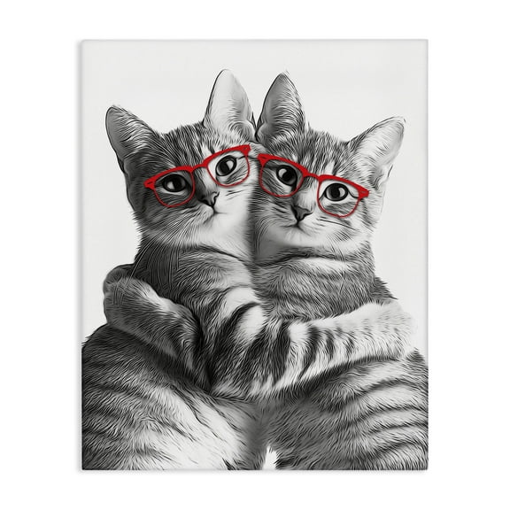 Stupell Industries Cat Pair with Glasses Animals & Insects Painting Gallery Wrapped Canvas Art Print Wall Art, 16 x 20