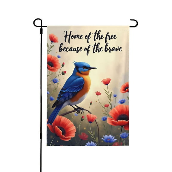 4th Of July Garden Flag Eastern Bluebird Double Sided Red Poppy Flowers USA Flag Patriotic Memorial Day Independence Day Yard Outdoor Decorations 12.5x18 Inch 1 Flag