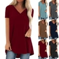 thumbnail image 3 of Camiseta De Manga Corta Con Cuello En V Casual Túnica Básica Blusa Larga Para Mujer, 3 of 4
