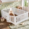 thumbnail image 4 of URTR Queen Size Montessori Floor Bed with High Fence and Door, Wooden Low-profile Queen Floor Bed Frame for Bedroom, White, 4 of 10
