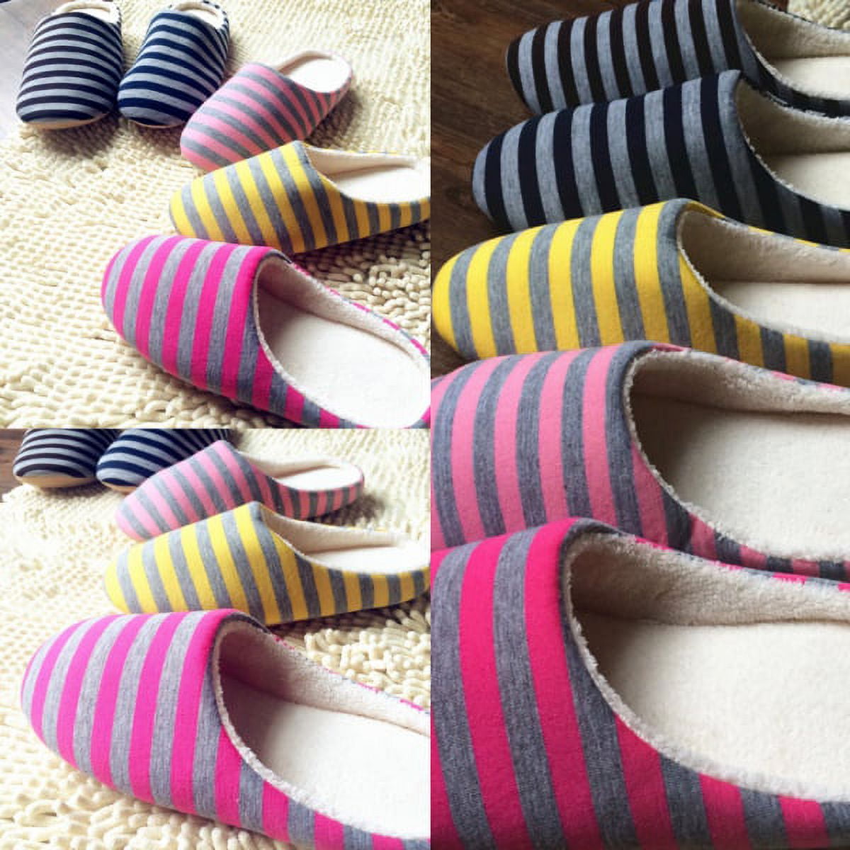 Winter Warm Home Slippers Stripe Anti-Slip Soft Sole Slippers Shoes House Indoor Floor Bedroom Slippers Shoes For Men/Women