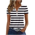 thumbnail image 6 of Guluxicc V Neck T Shirts for Women Short Sleeve Stripe Printed Half Zipper Cozy Fit Tops Spring Summer Womens Shirts, 6 of 6