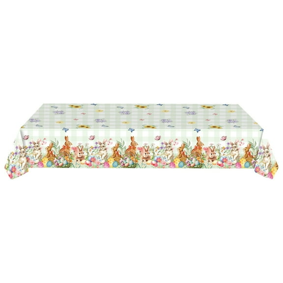 Spring Easter Tablecloth Rectangle,Flower Bunny & Eggs Buffalo Plaid Decorative Table Cloths,Easter Tablecloth, Table Cover for Dinner/Party/Picnic/Indoor/Outdoor