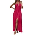 thumbnail image 5 of Women's Clothing Summer Dresses Fashion Solid Color Backless Waist Slit Long Skirt A-Line Party Dress with Pockets, 5 of 6