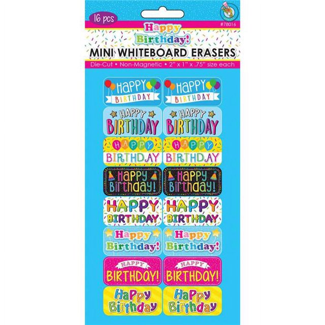 Ashley Productions ASH78016 Joyeux Anniversaire Mini Tableau Blanc Effaceurs - Lot de 16