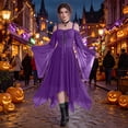 thumbnail image 2 of UDAUDU Women Witch Dress Halloween Dresses Woman Renaissance Medieval Vampire Butterfly Sleeve 2026 Halloween Costumes Mesh Gothic Outfit Purple S, 2 of 8