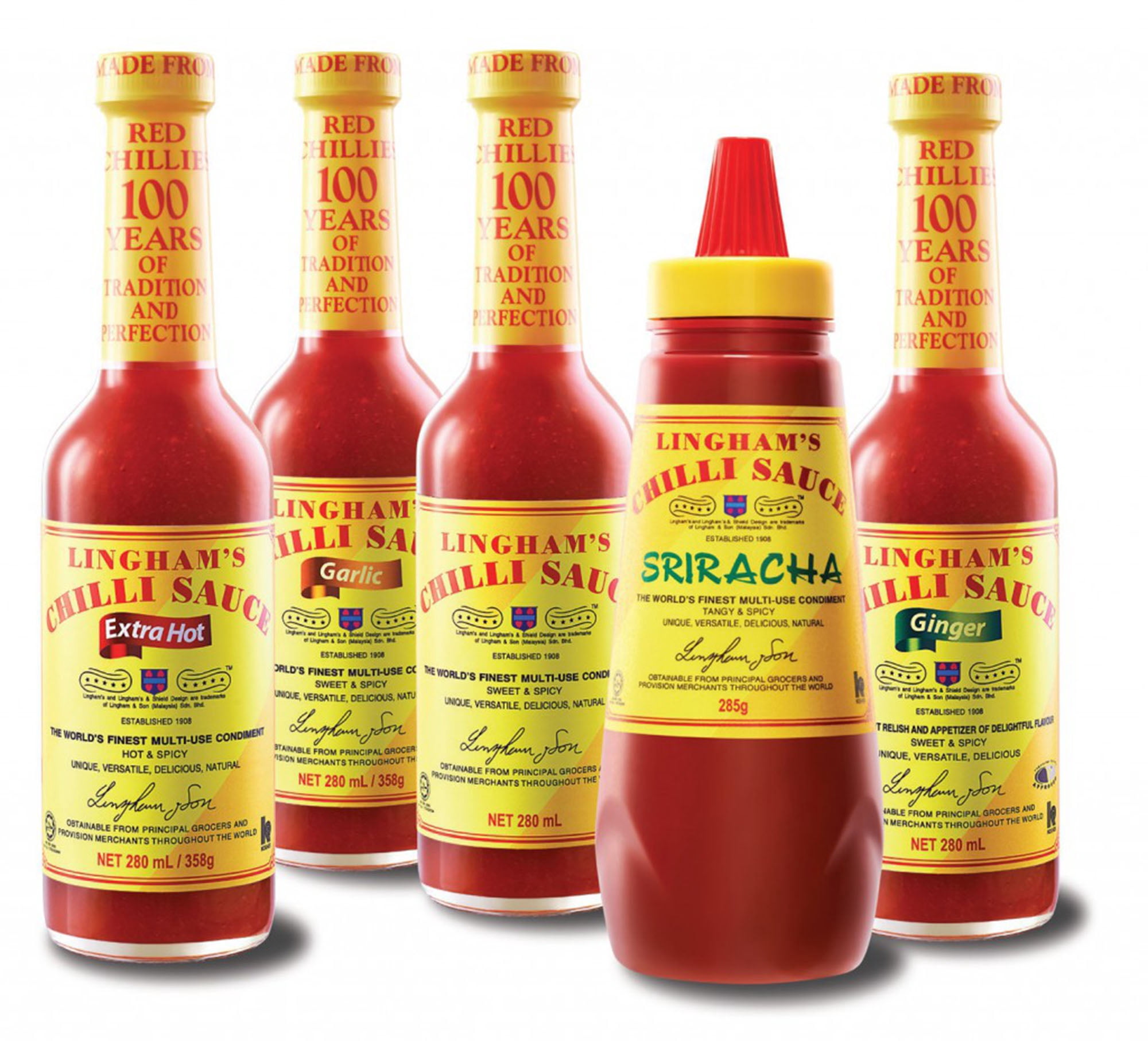 Lingham's Hot Sauce 3 Varieties: Original, Extra Hot, Garlic 12.6 Fl. Oz. Each (Pack of 3)