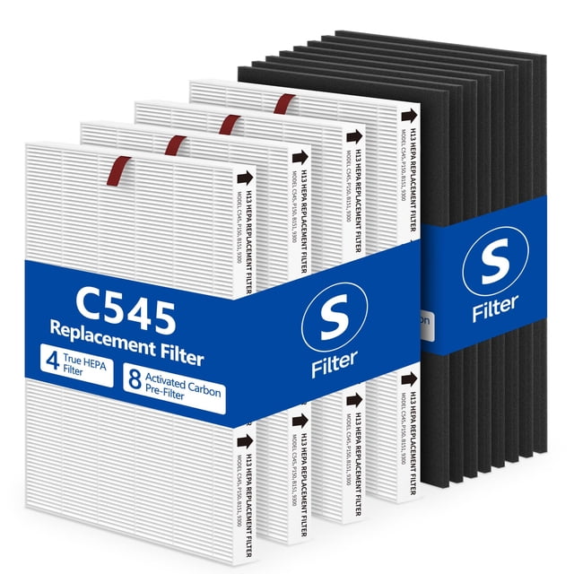 SAKEGDY 4 Pack C545 True HEPA Replacement Filter Set, Compatible with Winix C545 Air Purifier, Winix Filter S, Part# 1712-0096-00, 2522-0058-00. Incl