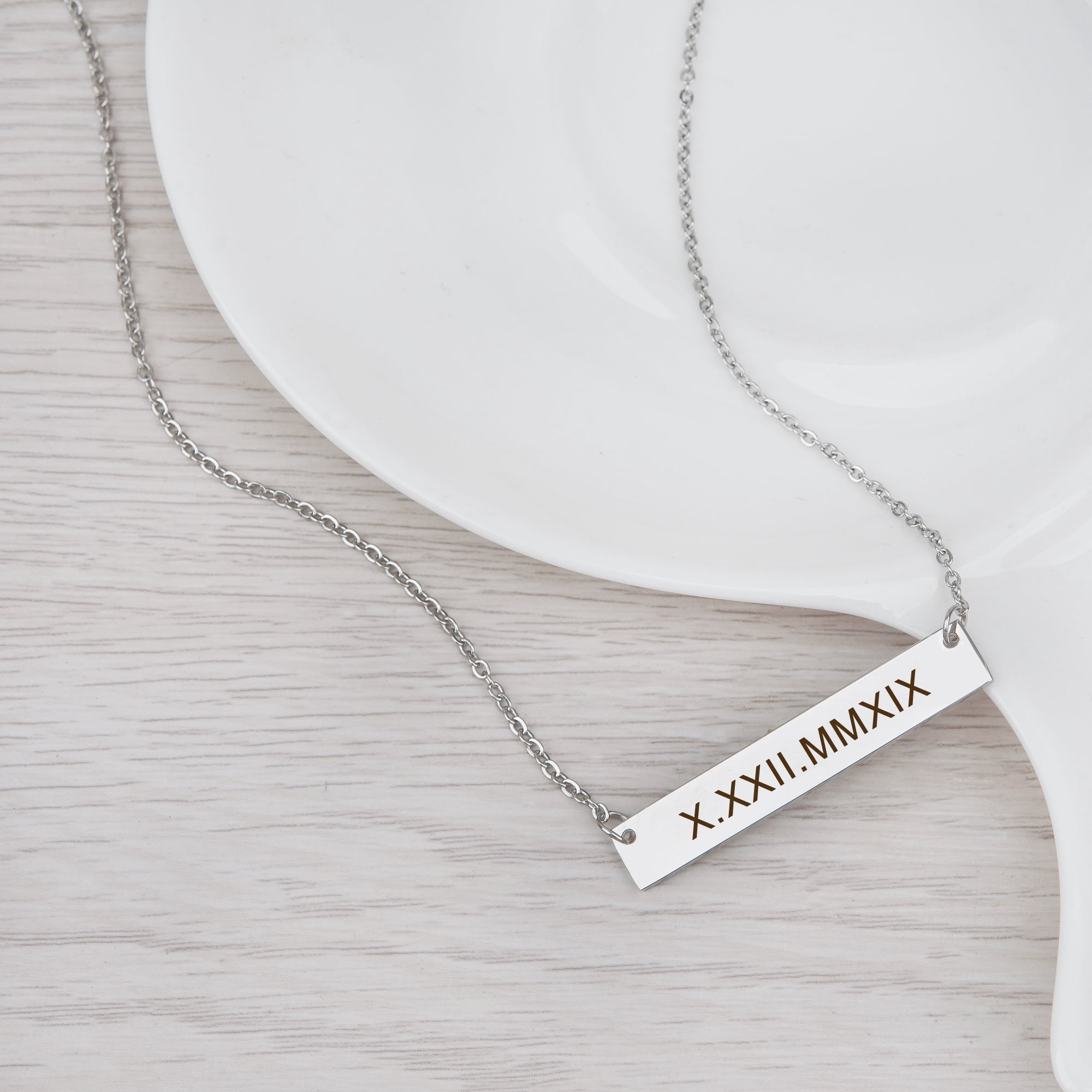 Anavia Personalized Bar Necklace, Coordinates Bar Necklace, Engrave Stainless Steel Name Necklace, Birthday Gift for Her, Christmas Gift for Girl Friend with Gift Box