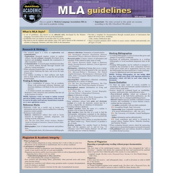 MLA Guidelines - 9th Edition : a QuickStudy Laminated Style Reference Guide (Edition 9) (Other)