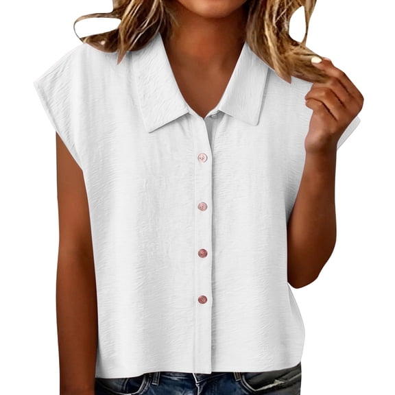 cocolona Summer Button Tops for Women Lapel Short Sleeve Shirts Dressy Casual Loose Solid Color Blouses