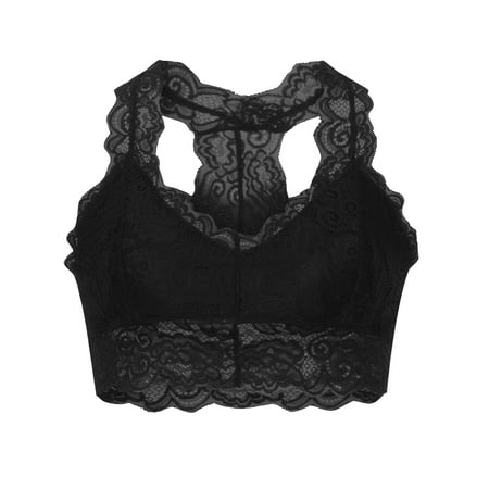 qucoqpe Sexy Women Plus Size Floral Lace Bralette Solid Deep V-Neck Vest Crop Top Wire Free Bra Lace Lingerie Underwear