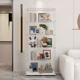 thumbnail image 2 of Tempered Glass Display Cabinet/Wine Cabinet/Storage Cabinet/File Cabinet with Bluetooth LED Light Strips, Door Lock, Tempered Glass Top & Bottom Casters for Easy Movement (White), 2 of 9