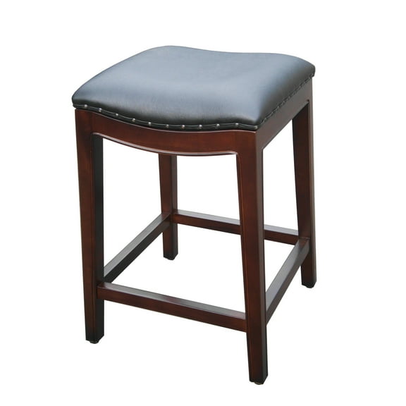D-Art Collection Bali Wave 24" Mahogany & Faux Leather Counter Stool in Brown