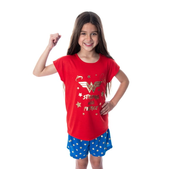 DC Comics Girls' Wonder Woman Strong and Fierce Shirt and Shorts Pajama Set