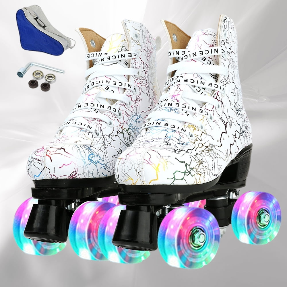 jessie Womens Black Roller Skates High-top Light-Up 4-Wheel Outdoor Indoor Roller Skates Double Row Shiny Skates for Unisex Adults with Shoes Bag 
