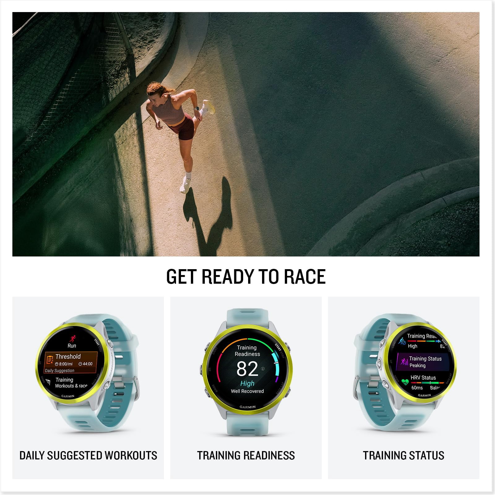 Garmin Forerunner 570 - 47mm GPS Smartwatch, Aluminum and Whitestone/Turquoise Band Bundle with 2 Year Protection Pack + Silicone Dust Cover (3-Pack) + 1.4 Inch Screen Protector