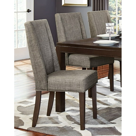 Contemporary Gray Fabric Upholstered Side Chair 4pc Set Dark Brown Finish Wooden Dining Furniture