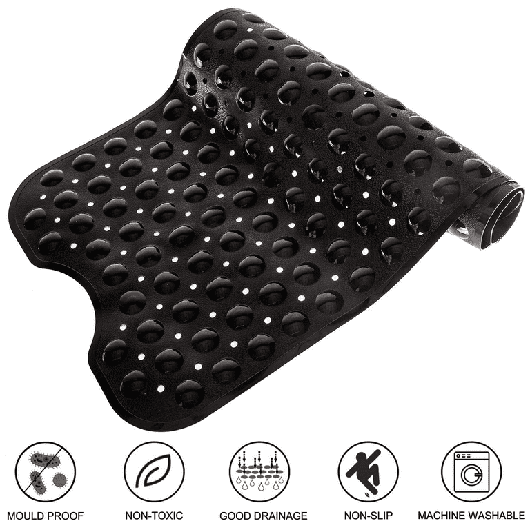 1pc Black Long Rectangle Bath Mat With Safety Non-slip Suction Cups,  Machine Washable Soft Pvc Material With Drainage Holes, Suitable For Shower/ bath/tub