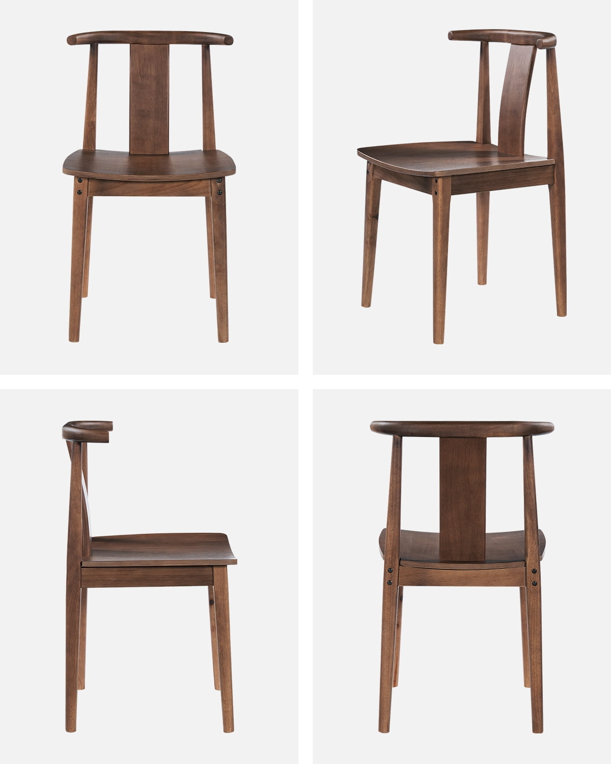EYYTHUNG Wood Dining Chairs Set of 2, Farmhouse Kitchen Chairs with Curved Back Mid Century Wishbone Dining Chairs, Brown