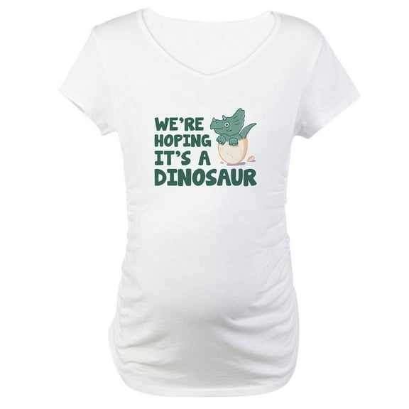 CafePress - We're Hoping It's A Dinosaur Maternity T Shirt - Cotton Maternity T-shirt, Cute & Funny Pregnancy Tee