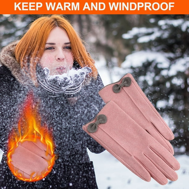 Guantes de invierno para mujer, forro polar térmico resistente al viento, antideslizante, para correr con pantalla táctil, estilo Bowknot para clima frío Wmkox8yii jkg3723
