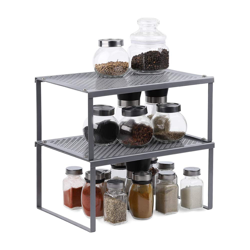 2 Pack NEX Kitchen Cabinet Counter Shelf Organizer Expandable & Stackable Silver 