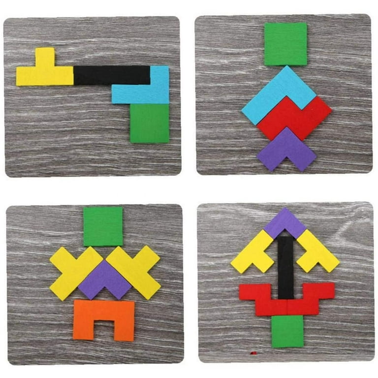 Childlike Behavior Tangram Wooden Puzzle - Brain Teaser Puzzles Block for  Kids & Adult