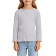 thumbnail image 4 of BLVB Toddler Baby Girls Long Sleeve Ribbed Shirts Stretchy Lettuce Trim Blouses Crew Neck Basic Base Layer Tees Undershirts(Gray,16-18 Months), 4 of 5