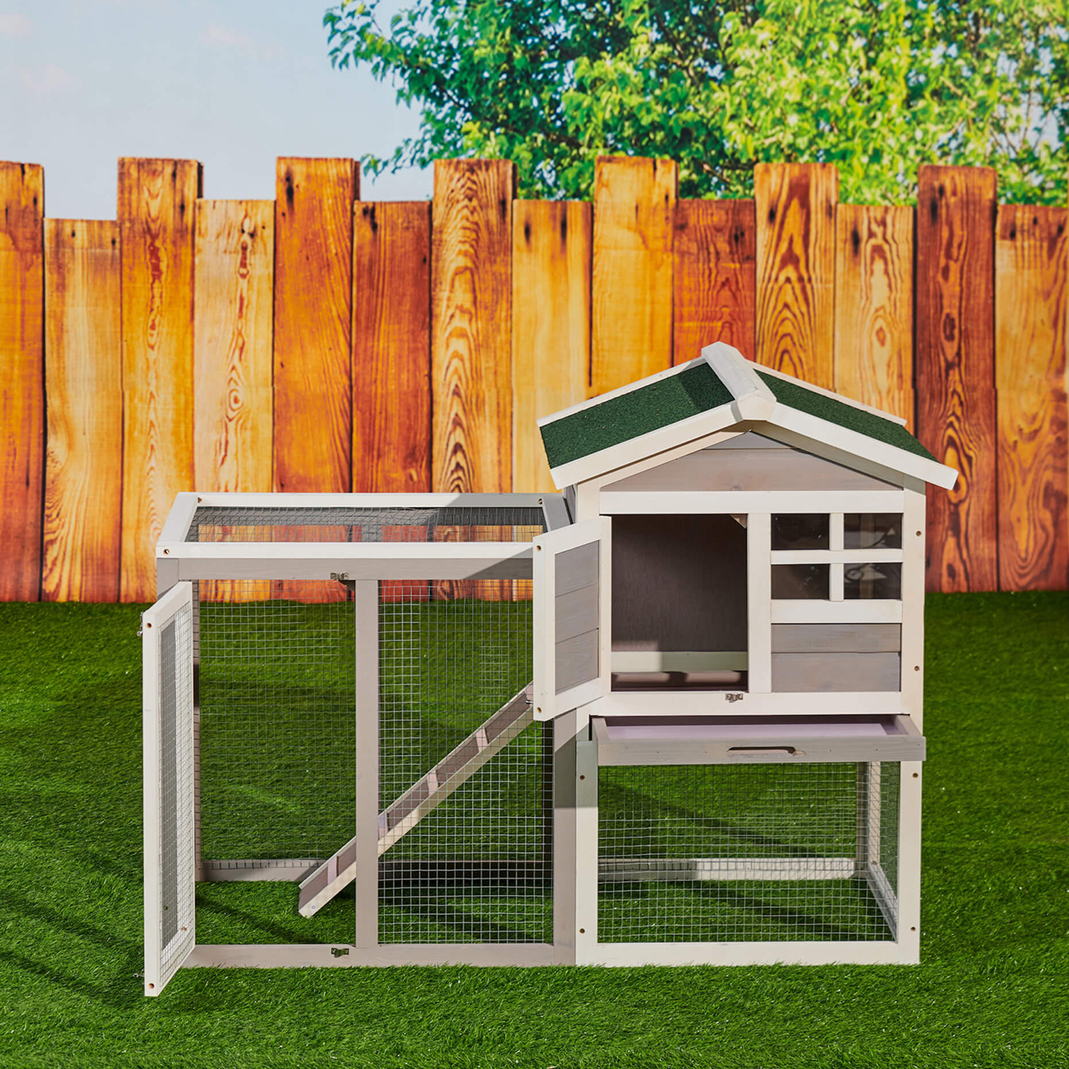 Kadyn 48 Inch Portable Coop, Outdoor Wooden Coop Rabbit Hutch Poultry Cage with Ramp, Grey Kadyn 48 Inch Portable Coop, Outdoor Wooden Coop Rabbit Hutch Poultry Cage with Ramp, Grey