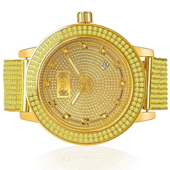 Canary Gold Tone Real Diamonds Dial Custom Bezel Band Joe Rodeo Jojo Jojino Khronos Watch W/Date Function