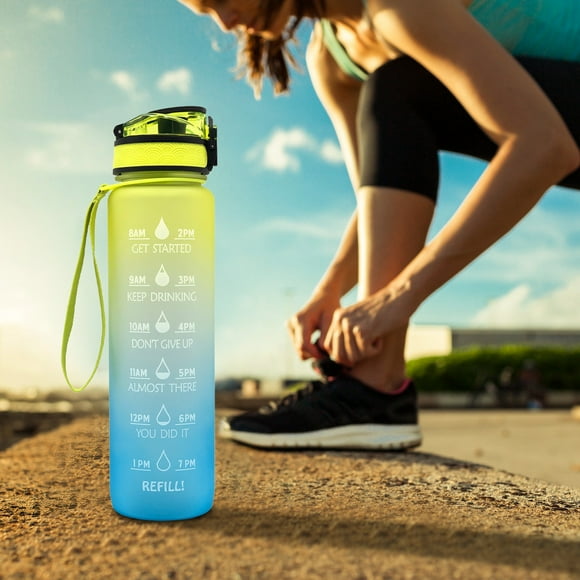 Sports Water Bottle, Sports Water Bottle for Kids, 32oz Motivational Sports Water Bottle with Time Marker - Times to Drink - Tritan, BPA Free, Wide Mouth Leakproof (D)