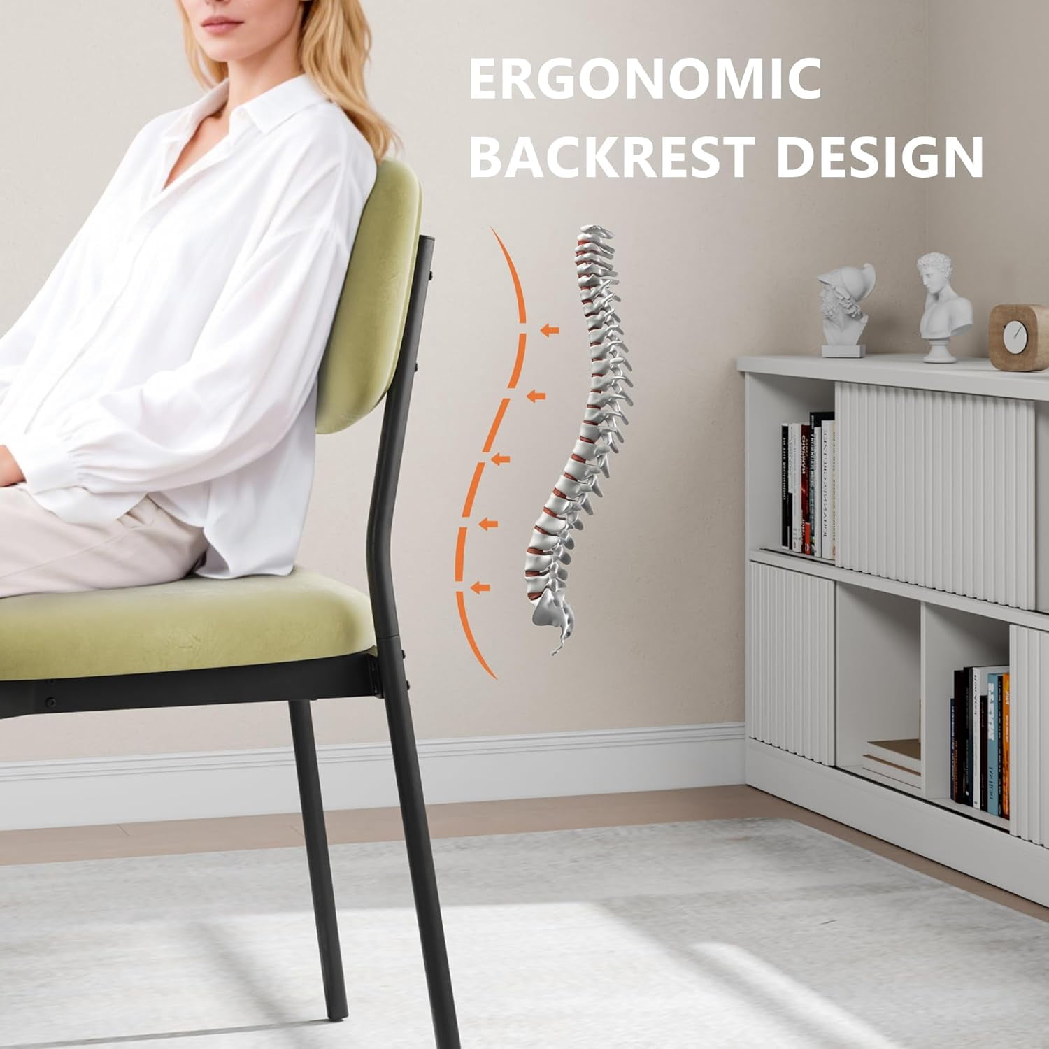 Upholstered Dining Chairs Set of 6, Stackable Modern Dining Room Chairs, Kitchen Chairs w/Soft Velvet Backrest & Sturdy Metal Legs ,Light Green