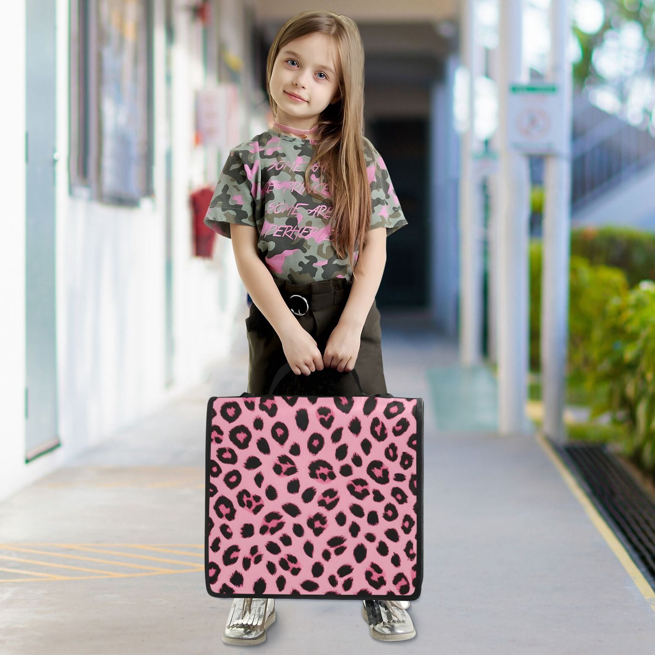 ALAZA Zipper Binder Pink Leopard 3 Ring Trapper Keeper File Folder Organizer Bag