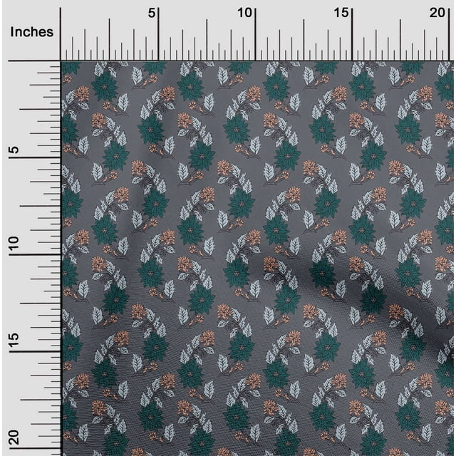 oneOone Cotton Cambric Fabric Leaves & Floral Block Print Fabric BTY 56 Inch Wide