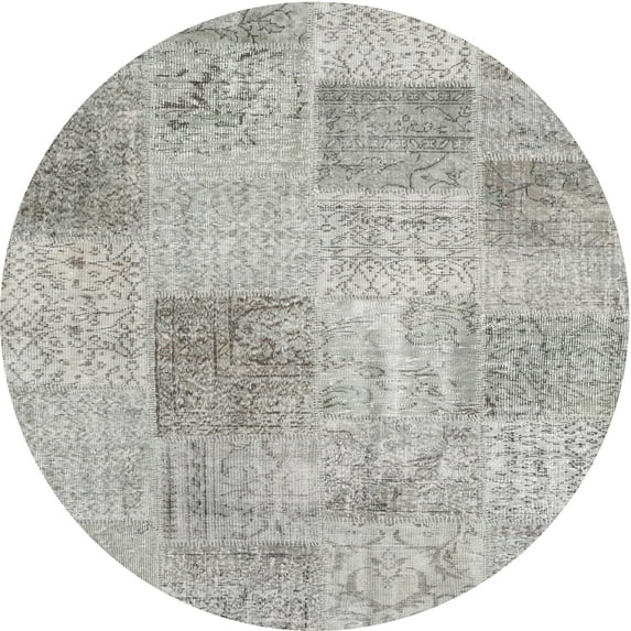 Ahgly Company Machine Washable Indoor Round Contemporary Grey Gray Area Rugs, 6' Round