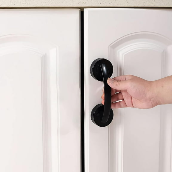 ABPETE Glass Door and Window Handle, Suction Cup Bathroom Sliding Doors Handles, Non-Porous Handles Shower Grab Bars, Cabinets and Wardrobes Non-Marking Handle (Black)