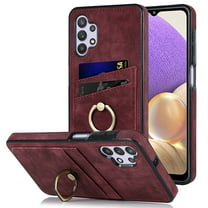 Allytech for Samsung Galaxy A32 5G Case with Card Holder and Ring Holder, Minimalist Wallet Case with Card Slots and Kickstand PU Leather Anti-Scratch Case for Galaxy A32 5G 6.5" 2021, Winered