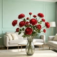 thumbnail image 4 of 7 Bundles 3-Heads Faux Silk Peony Flowers Realistic Fake Floral Stems Home Wedding Table Centerpiece Vase Decor,Red, 4 of 6