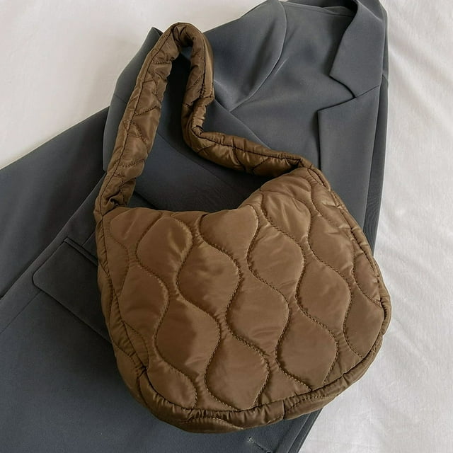 Women Padding Shoulder Bag Versatile Puffy Hobo Bag Casual Zipper Shopping Purse