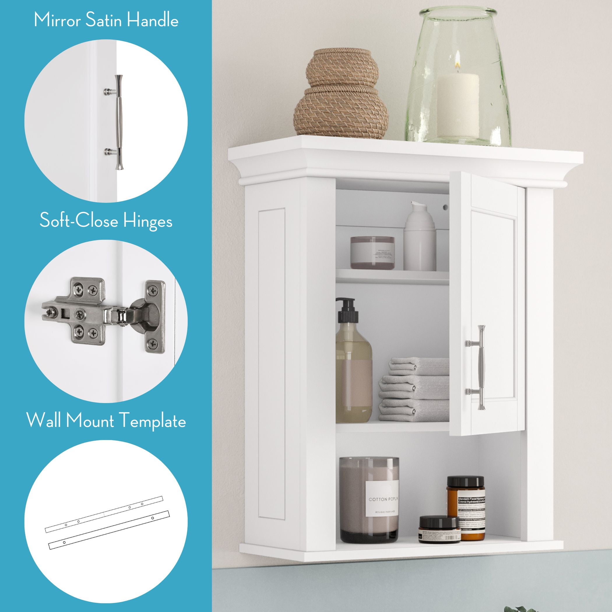 RiverRidge Somerset 1-Door Bathroom Medicine Cabinet Laundry Wall Storage Shelf - White